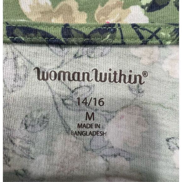 Woman Within Sage Green Short Sleeve T-Shirt With Floral Pattern - Picture 3 of 4